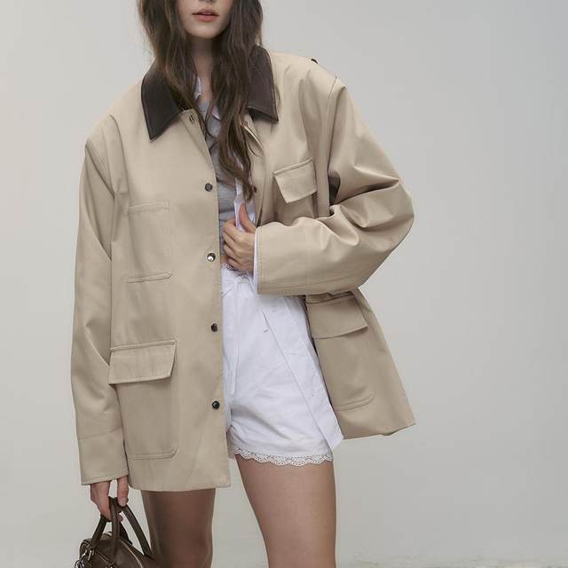 Bane style khaki leather windbreaker