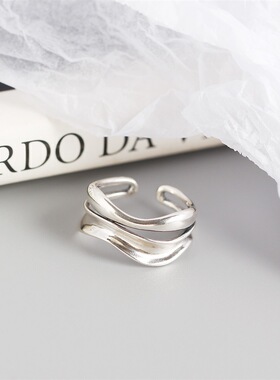 日韩925纯银不规则双层戒指金色银色小众设计ins风银饰百搭指环女