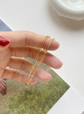 折-日韩925纯银三层金珠蛇骨手链ins风金色多层个性高级感手饰