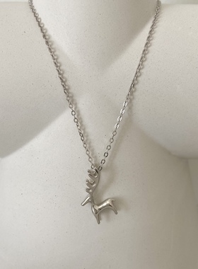 925纯银森系立体小麋鹿项链仙气毛衣链精致锁骨链圣诞节礼物饰品