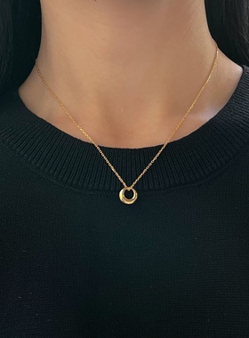 折-日韩925纯银甜甜圈圆环项链几何叠戴毛衣链颈链女银链饰