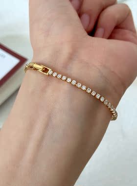 日韩闪钻锆石黄铜镀金表扣手链简约时尚细巧叠带细链百搭女神气质