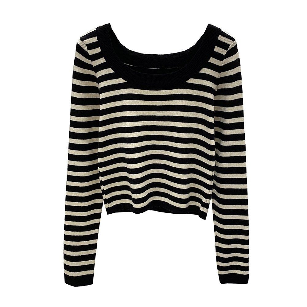 2025早春毛衣女加厚内搭打底衫复古设计感小众修身条纹针织衫上衣,淘宝优惠券,粉丝福利购,淘宝优惠卷