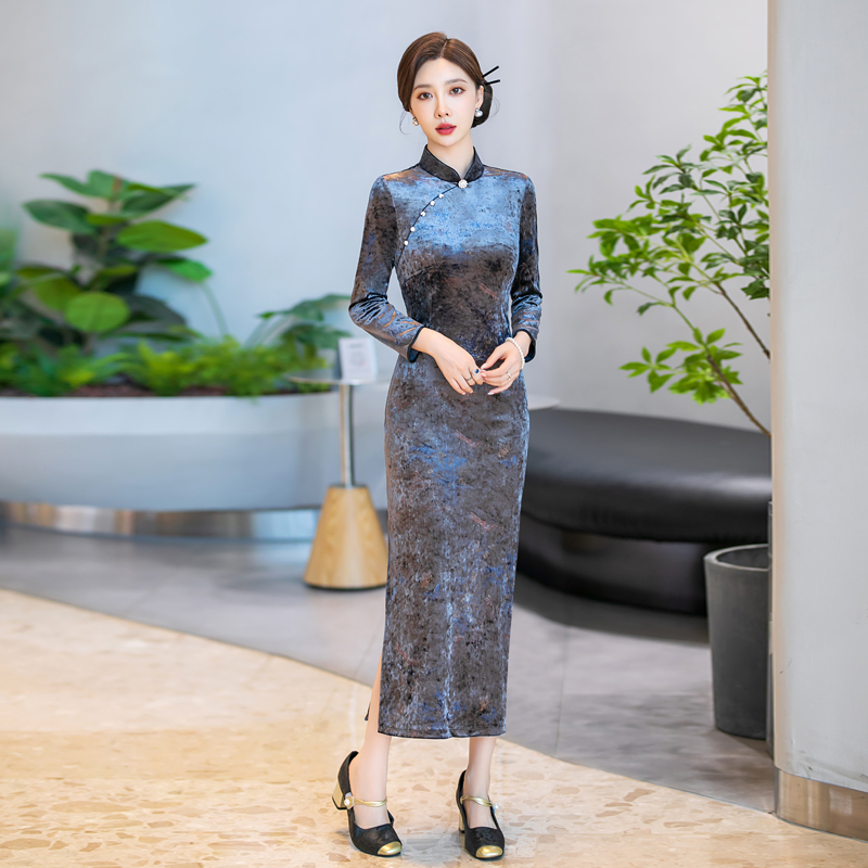日常国潮风新中式旗袍绿色修身显瘦高端妈妈时尚春秋款改良连衣裙 - 图3