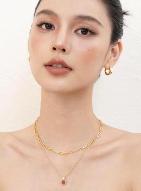 VOGUEWANG红玛瑙纯银圆珠项链