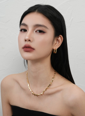 镀18K金色明星同款小方块项链