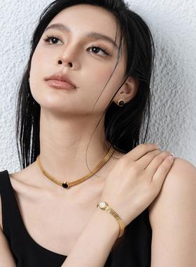 镀金黑玛瑙白贝母中古小香风手链