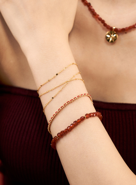 VOGUEWANG原创设计新年款925纯银镀金色高端红玛瑙开运串珠手链女