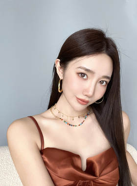 天然彩色宝石彩色多巴胺串珠项链