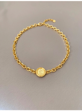 镀金复古人像金币锁骨粗项链