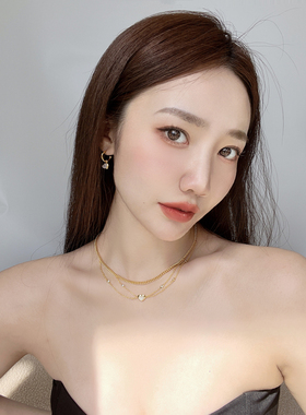 VOGUEWANG白贝母爱心多层锁骨链