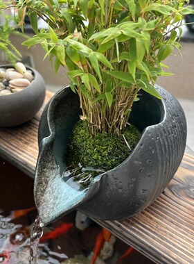 生态缸古法养鱼陶瓷罐流水摆件