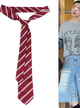 红色条纹领带腰带女美式复古配饰