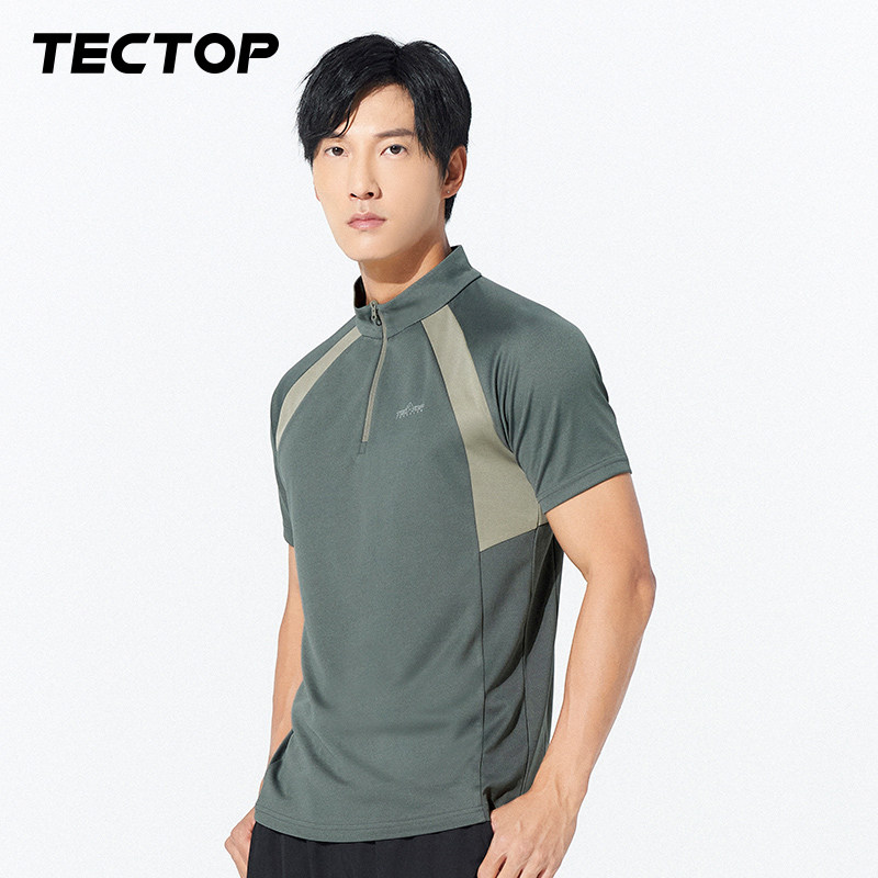 探拓户外女款透气快干衣速干T恤登山修身半开襟衫男立领运动短袖,淘宝优惠券,粉丝福利购,淘宝优惠卷