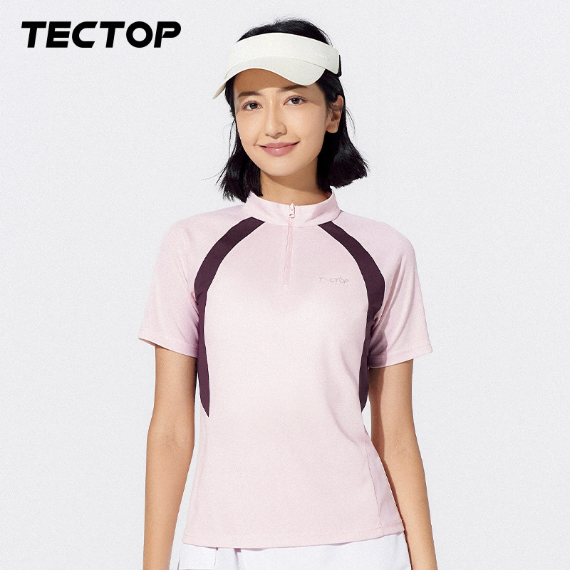 探拓户外女款透气快干衣速干T恤登山修身半开襟衫男立领运动短袖,淘宝优惠券,粉丝福利购,淘宝优惠卷