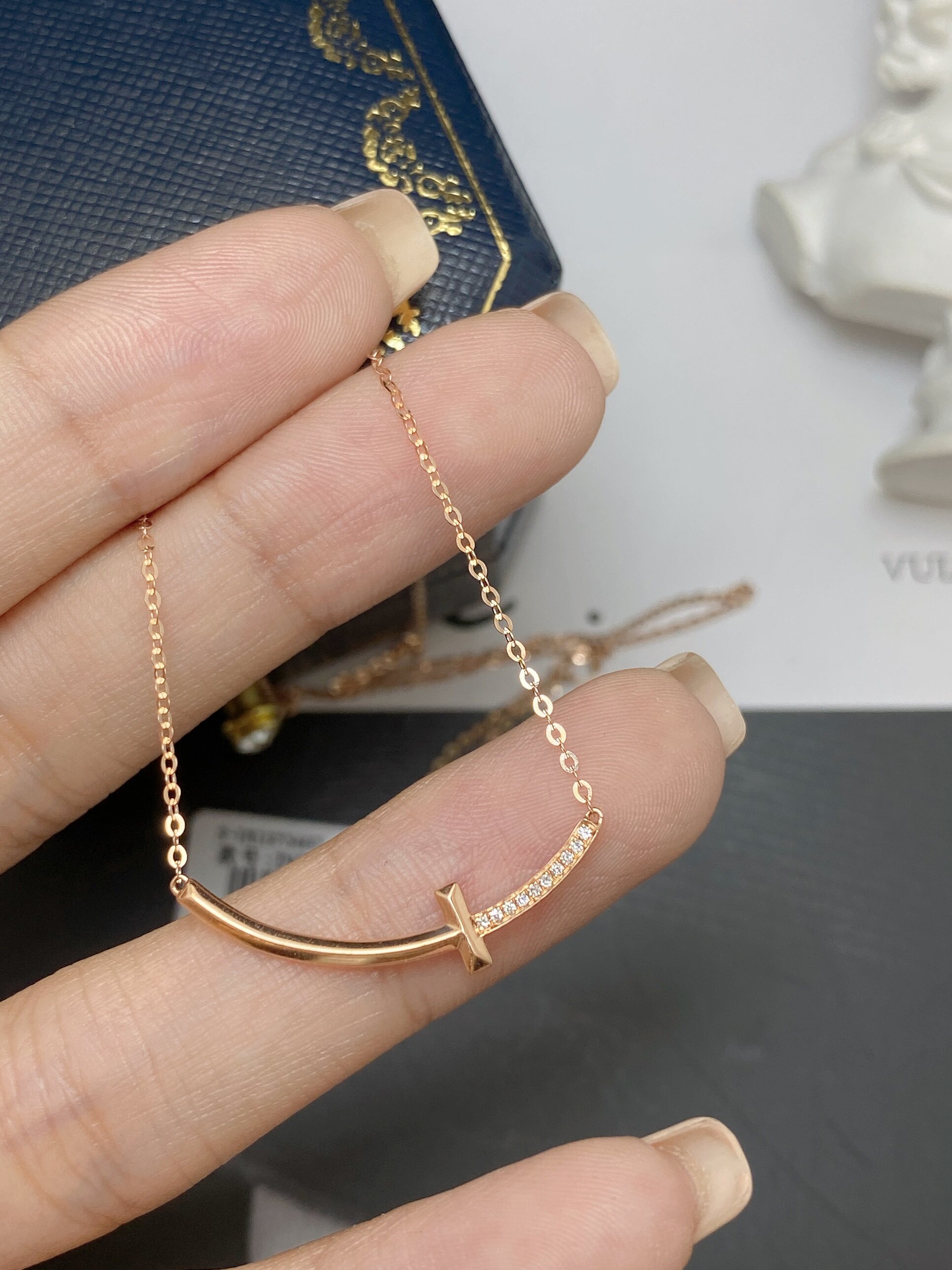 18k玫瑰金白金t家钻石项链t1微笑钻石项链锁骨链满钻微笑项链锁骨