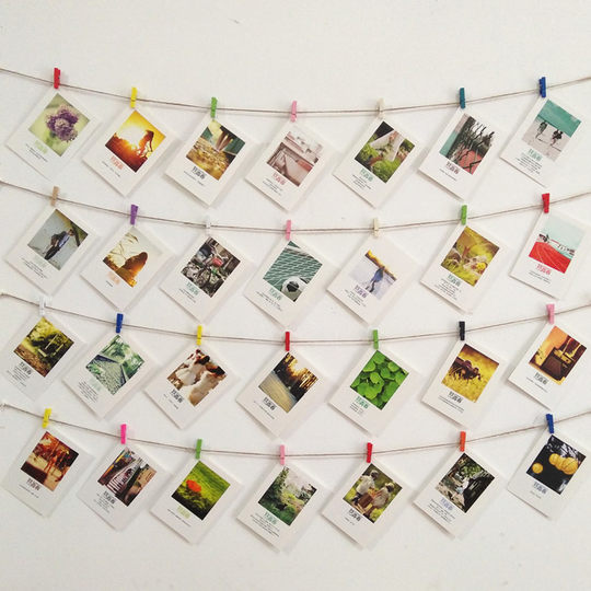 复古装饰明信片墙 照片墙装饰 夹子麻绳挂饰 房间创意背景墙悬挂