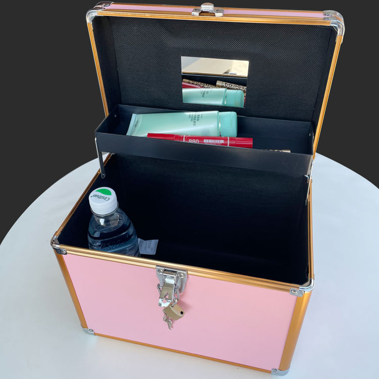 钢包角铝合金镀色化妆箱足浴美甲手提双层便携收纳箱盒专业带锁 - 图2