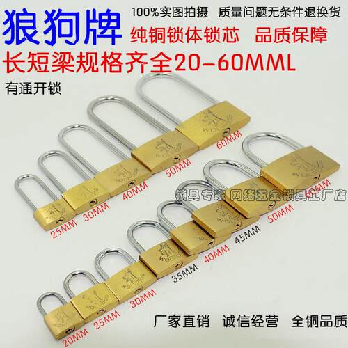 狼狗铜锁头挂锁互开铜挂锁通开挂锁小锁电力机箱抽屉门窗铜小挂锁 - 图0