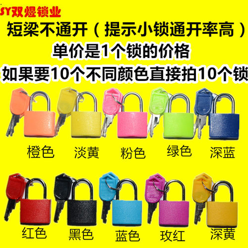 彩色挂锁通用迷你锁头糖果色幼儿园学生小锁头塑壳卡通挂锁彩色锁 - 图0