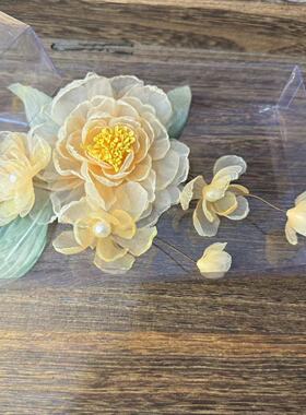 前尘梦汉服配饰古风丝质烫花大牡丹烫花发夹烫花大牡丹