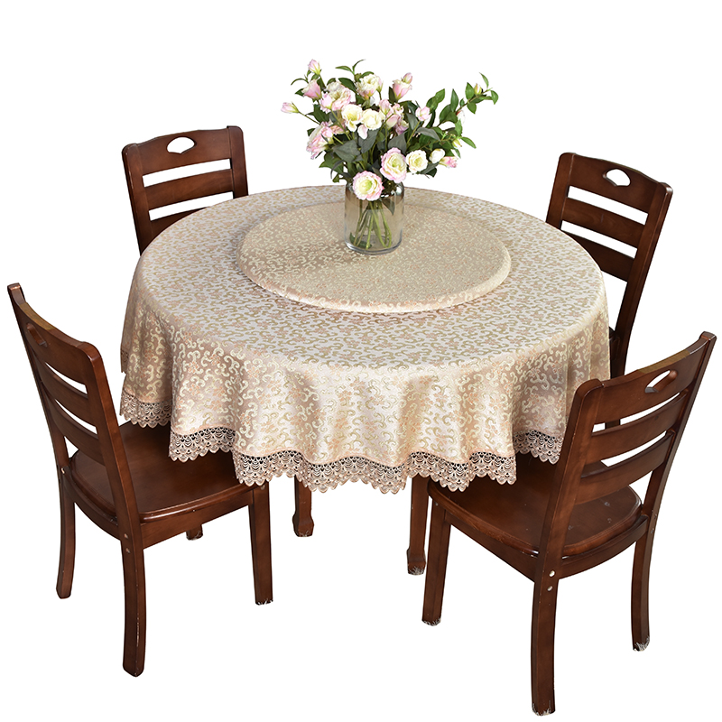 高级感大圆桌桌布金色档次奢华台布圆形蕾丝边家用转盘套罩餐桌布