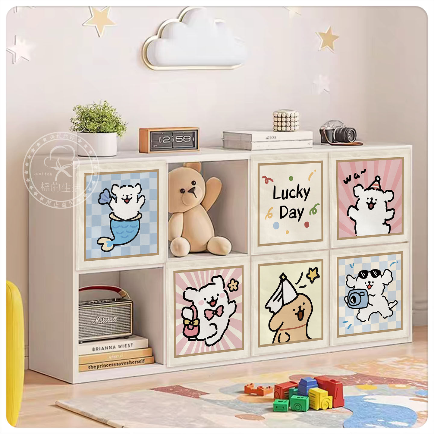 卡通柜子遮挡帘橱柜防尘帘鞋柜拉帘书柜帘柜子格子轨道遮丑帘粘贴,淘宝优惠券,粉丝福利购,淘宝优惠卷