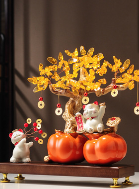 柿柿如意招财猫摆件柜子