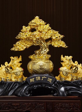 中式树脂貔貅发财树桌面摆件