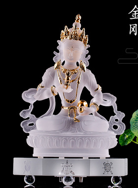 古法琉璃白度母佛像白色摆件菩萨
