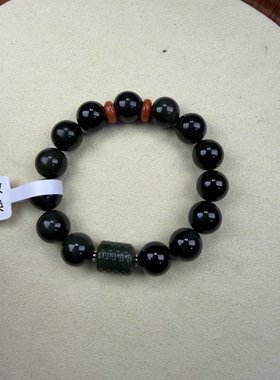 原创设计天然和田玉碧玉卡圆珠手串编号1214多样性发货