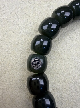 原创设计天然和田玉碧玉菠菜绿直切桶珠卡12手串编号2007多样性发