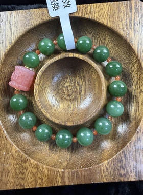 原创设计天然和田玉碧玉菠菜绿卡10圆珠手串编号971多样性发货