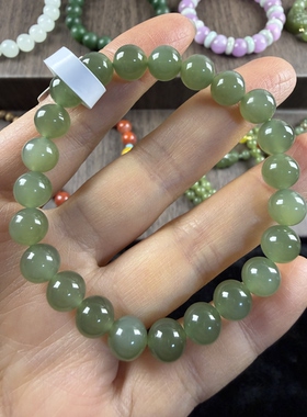 原创设计天然和田玉碧玉湖水绿卡8圆珠手串编号1328多样性发货