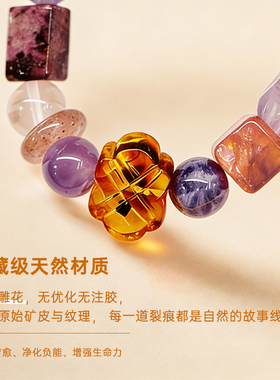 九紫离火天然紫水晶手串女紫锂辉紫龙晶转运招财聚财本命年礼物