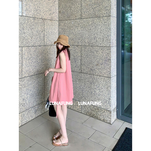 LUNAFUNG冯下文·轻奢无袖连衣裙女夏季v领全棉A字版型少女背心裙 - 图1