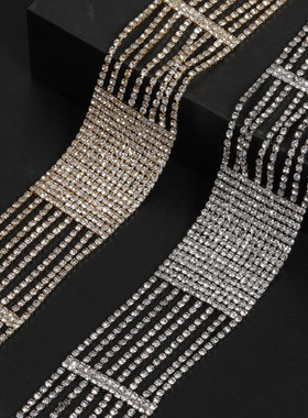 欧美项链女多层横条纹方形颈链水钻满钻宴会配饰潮流走秀饰品