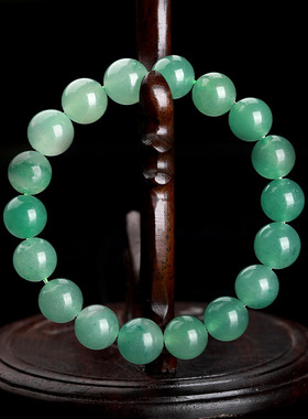 天然绿东陵玉圆珠手串手链单圈水晶玉石莲蓬吊饰男女款民族风饰品
