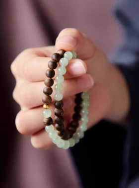 新中式文莱沉香和田玉双圈手串