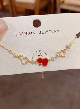 新中式时尚简约镶钻镂空红色葫芦手链精致轻奢百搭高级感超闪手饰