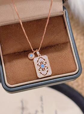 轻奢小众超闪锆石无事牌锁骨链