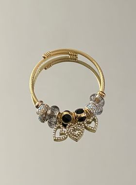 潘家哆啦爱心满钻吊坠手镯diy金色时尚手链轻奢小众百搭高级手饰