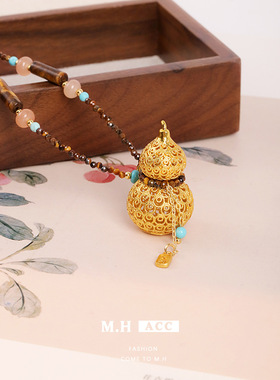 新中式天然石宝葫芦锁骨链女