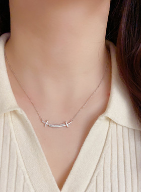 小众时尚简约镶钻微笑项链精致轻奢百搭高级感超闪锁骨链配饰批发