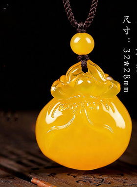 正品鸡油黄蜜蜡貔貅平安扣吊坠
