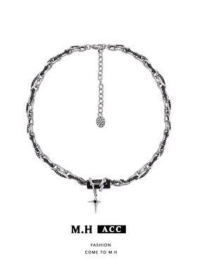 黑色锆石芒星项链女欧美中性风嘻哈辣妹颈链锁骨链颈饰潮四芒星