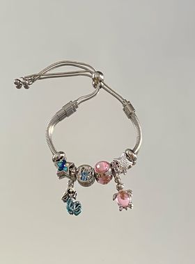 跨境小众手链女设计感串珠不锈钢手链小熊蝴蝶结镂空闪钻魅力手饰