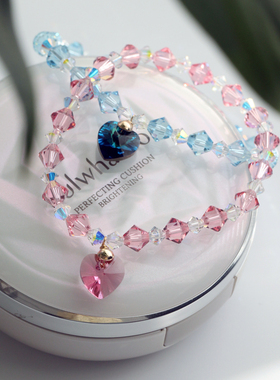 粉红色爱心女水晶甜美闪亮手链