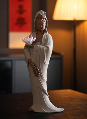 【少量库存】新中式紫砂站立像观世音菩萨像玄关摆件南海观音家用