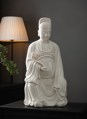 陶瓷文昌帝君桌面摆件逢考必过家用白瓷文曲星君神像客厅书房装饰